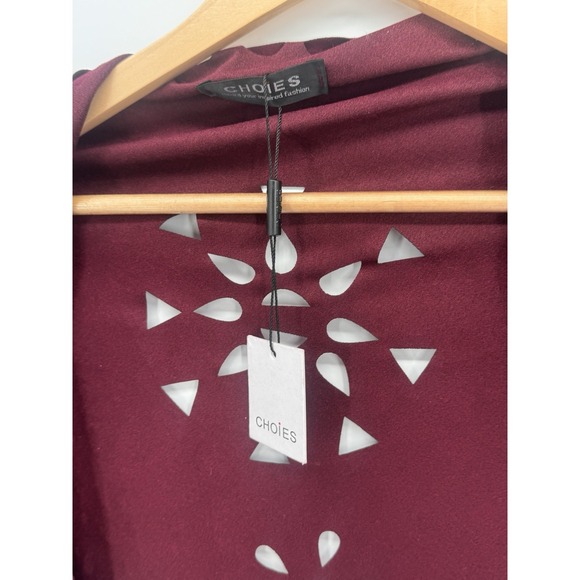 NWT Choies Laser Cut and Fringe Faux Suede Shawl Burgundy Cut Out Whisky Goth - Picture 7 of 8